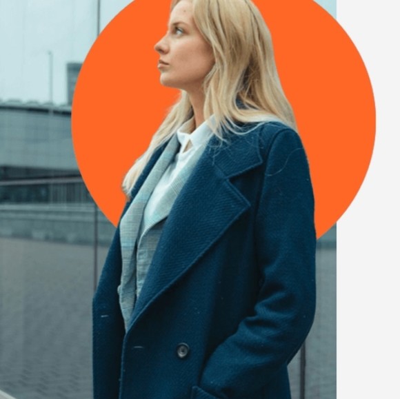 New York & Co. Womens Double-Breasted Wool Blend Teal Classic Trench Coat Belted - Picture 6 of 9